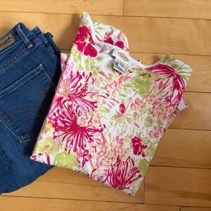 Talbots Pink and Green Floral Blouse